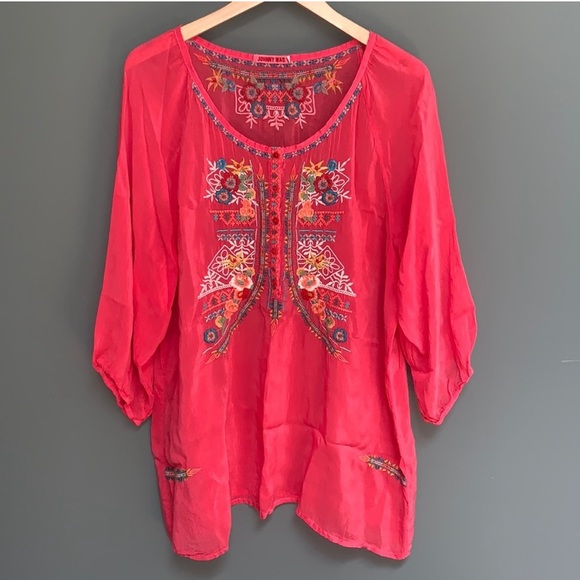 Johnny Was Tops - Johnny Was Floral Embroidered Cupra Tunic XSmall